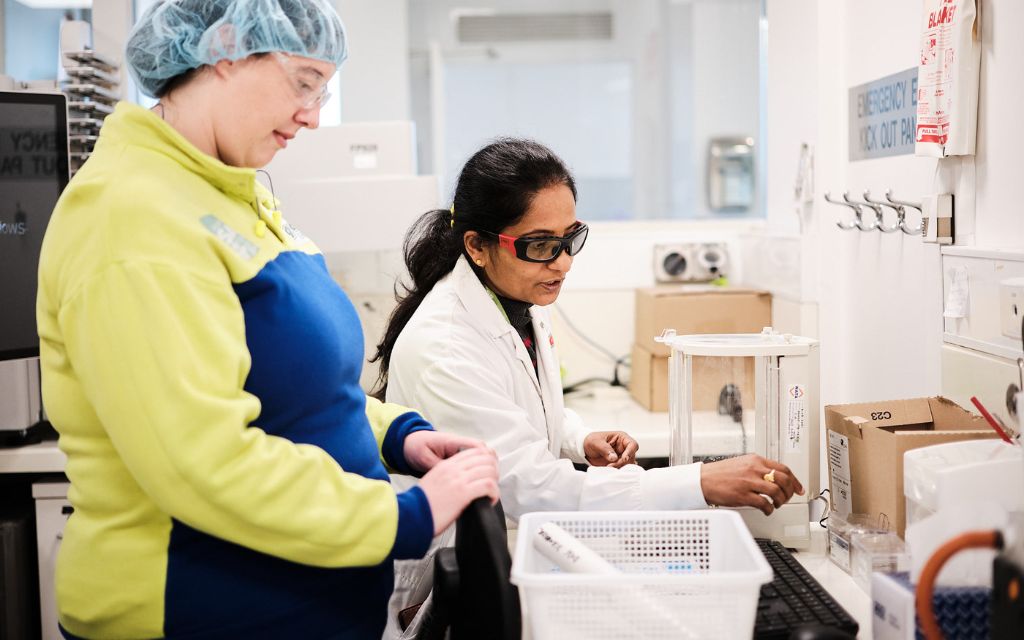 Two women working in a science laboratory