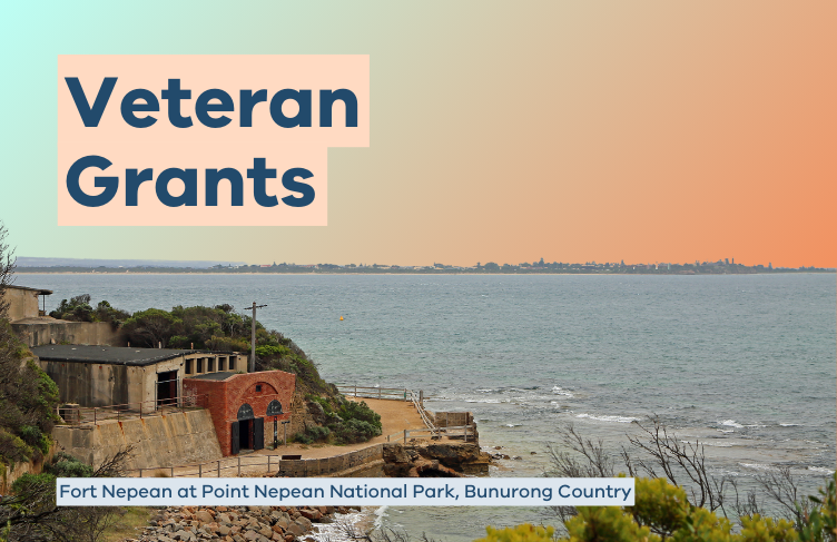 Sunset over Fort Nepean at Point Nepean Park, Bunurong Country. Text over image reads Veterans Grants. 